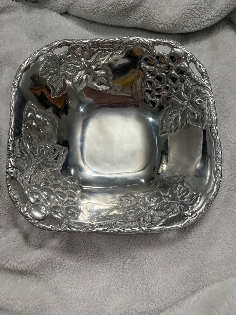 Vintage Square Cast Aluminum Grape Vine Serving Bowl - Arthur Court Style (Twin)